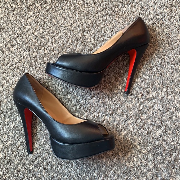 Christian Louboutin Shoes - Louboutin Lady Peep Platform Black and Red Sole Heels Sz41